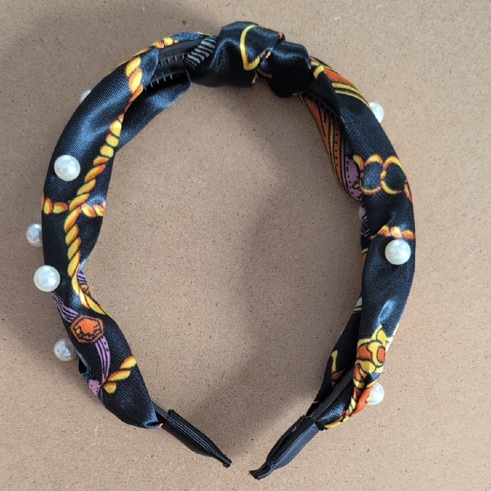 Luxurious Black and Gold Embellished Hair Accessory Headband